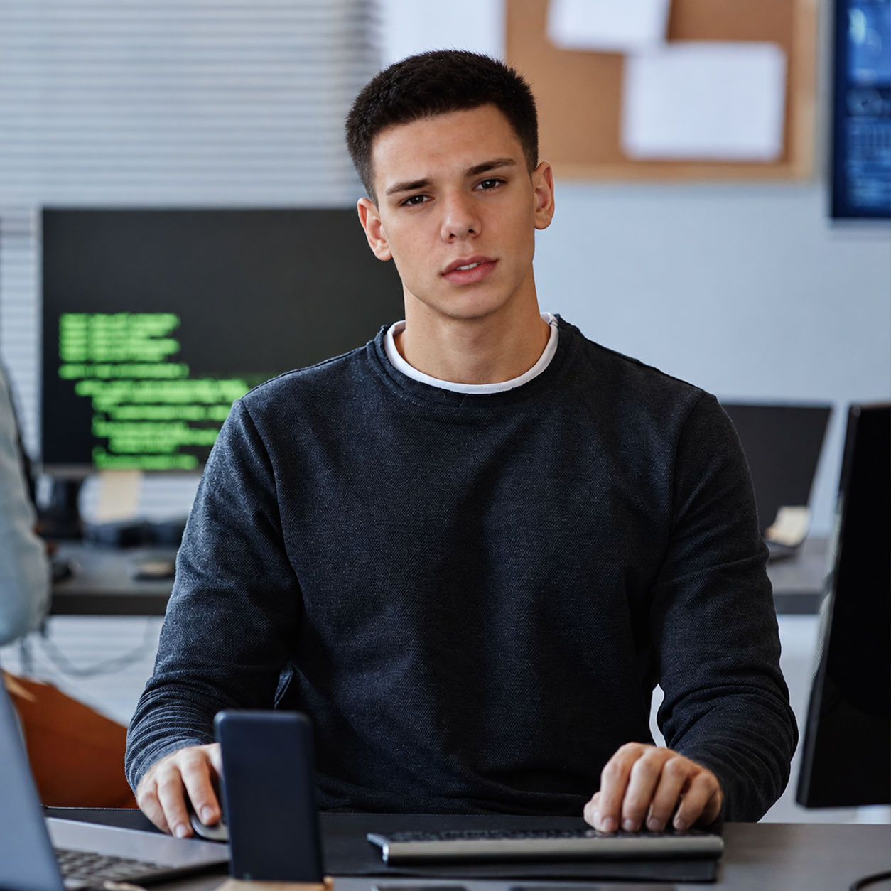 William Monzon working at a desk