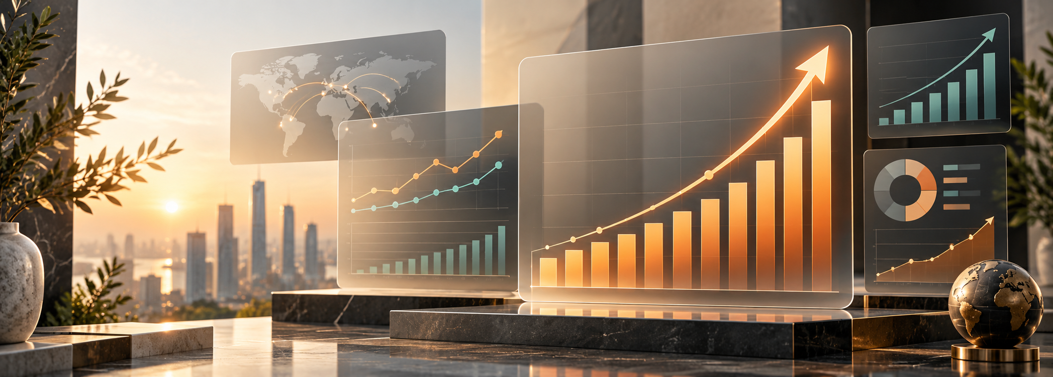 Rising business growth graphs and charts