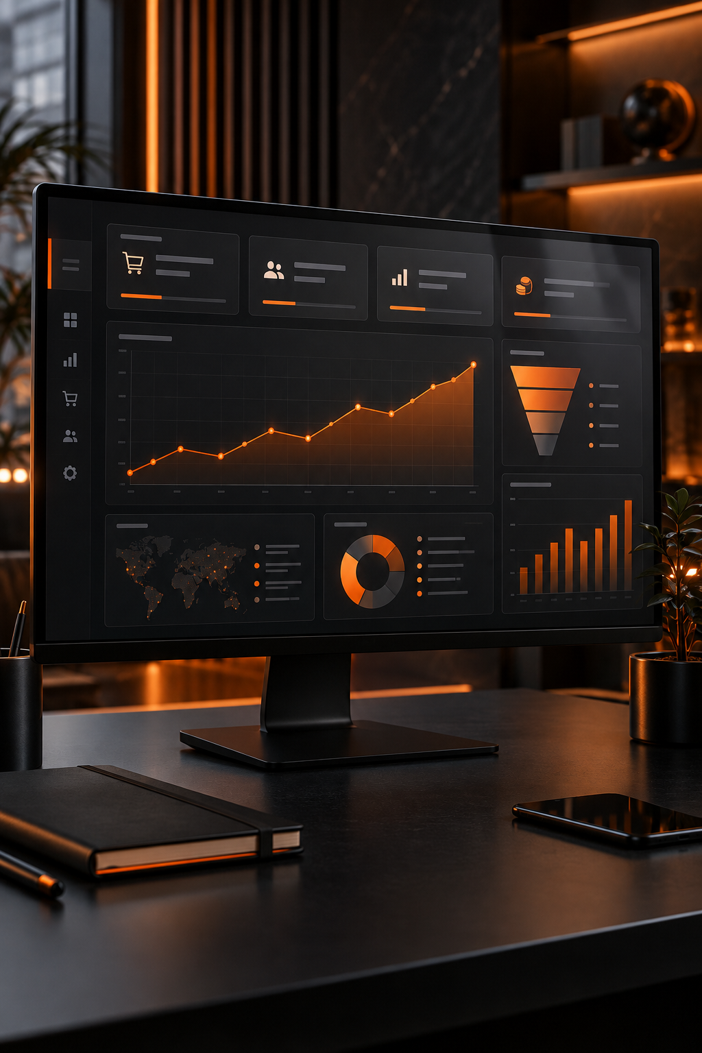 Business analytics dashboard showing online revenue and marketing growth