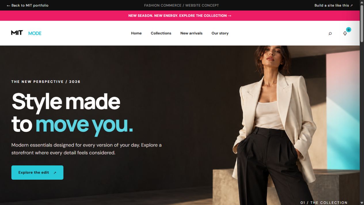 Screenshot of the MIT Mode fashion website