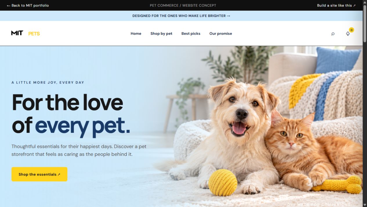 Screenshot of the MIT Pets website